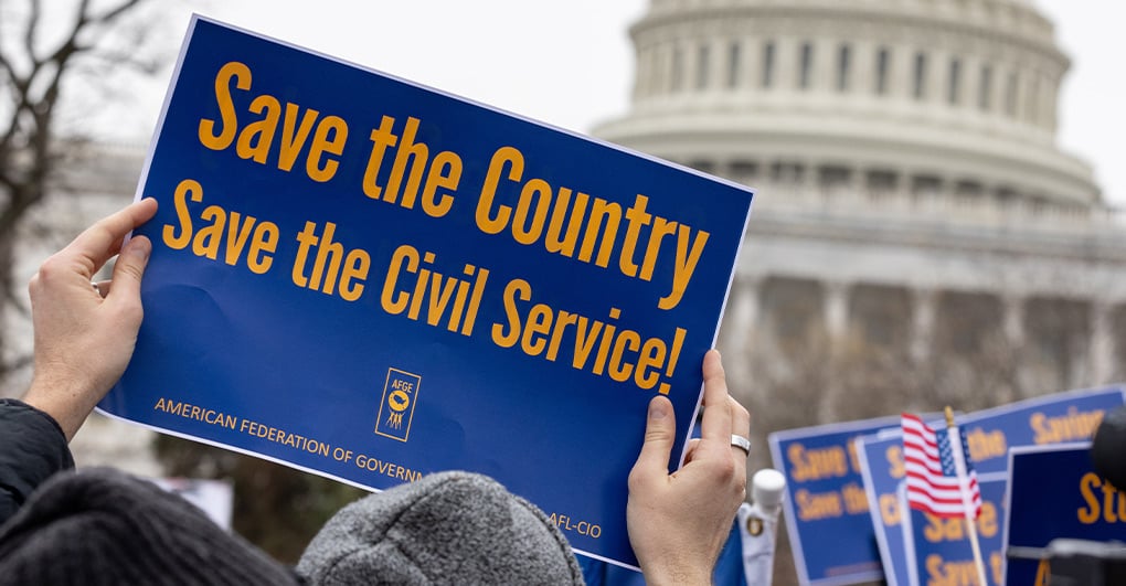 AFGE Save the Civil Service graphic accompanying a report on federal worker due process rights.