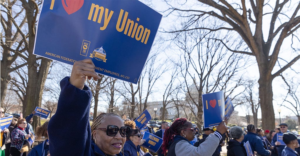 AFGE graphic accompanying a report on Women and Fair Practices workplace discrimination settlements.