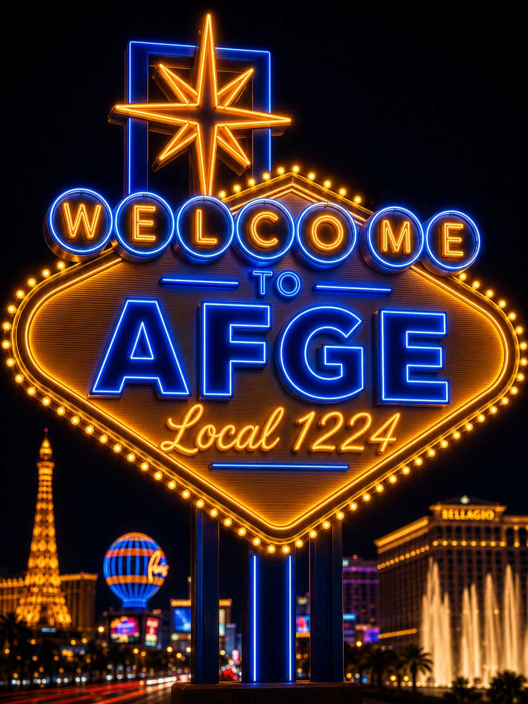 Las Vegas–style neon sign reading Welcome to AFGE Local 1224